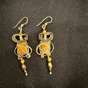 Elegant Handmade Gold and Brown Wire Wrapped Earrings